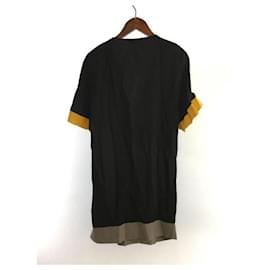 Fendi-**[Occasion] FENDI Soie / Robe à manches courtes / 38 / BLK / Noir x Jaune x Gris / Col V / Manche bandeau-Noir