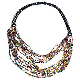 Vintage Collar etnico boho. Hecho a mano. Microperlas multicolor. Negro Multicolor
