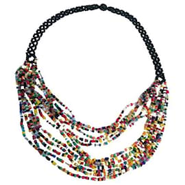 Vintage-Boho ethnische Halskette. Handgefertigt. Mehrfarbige Mikroperlen.-Schwarz,Mehrfarben 
