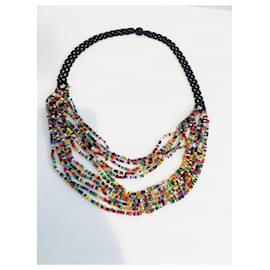Vintage-Boho ethnic necklace. Handmade. Multicolour micro beads.-Black,Multiple colors