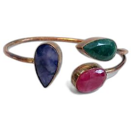 Vintage Unique handmade bracelet. Raw gemstones - sapphire, ruby, emerald. Red Blue Golden Green Dark red Copper Dark green