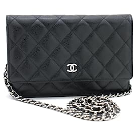 Chanel-CHANEL Caviar Wallet On Chain WOC Black Shoulder Bag Crossbody-Black