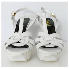 Saint Laurent-Saint Laurent White  Leather Tribute Sandals-White