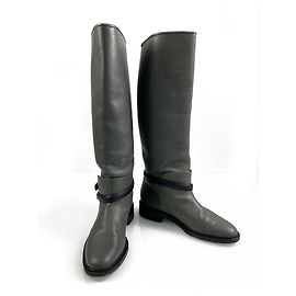 Balenciaga cuero gris Suelas negras Pull-on Botas de tacón bajo tamaño 40 Gris