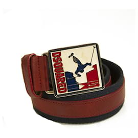 Dsquared2-Dsquared2 Woman's Red Leather Blue Canvas Skier Enameled Buckle Belt-Multiple colors