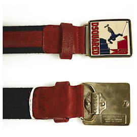 Dsquared2-Dsquared2 Skifahrer-Gürtel mit emaillierter Schnalle aus rotem Leder und blauem Segeltuch für Damen-Mehrfarben 