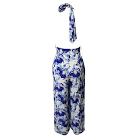 Temperley London-Temperley London Tropical Print Jumpsuit in Blue Silk-Blue