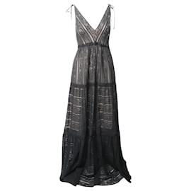 Erdem-Erdem V-Neck Tiered Gown in Black Cotton-Black