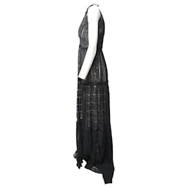 Erdem-Erdem V-Neck Tiered Gown in Black Cotton-Black