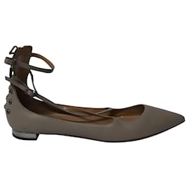Aquazzura-Aquazzura Pointed Flats with Braid Back Detail in Grey Leather-Grey