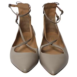 Aquazzura-Aquazzura Pointed Flats with Braid Back Detail in Grey Leather-Grey