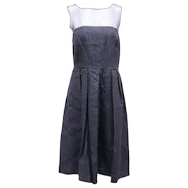 Max Mara-Max Mara Varallo Pleated Jacquard Dress in Blue Acetate-Navy blue