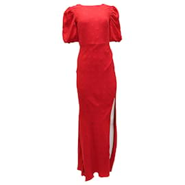 Autre Marque-Saloni Annie Gathered Vestido Jacquard Maxi em Seda Vermelha-Vermelho