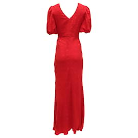 Autre Marque-Saloni Annie Robe longue en jacquard froncé en soie rouge-Rouge