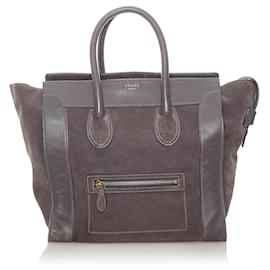 Céline-Celine Brown Mini Luggage Leather Tote Bag-Brown,Dark brown