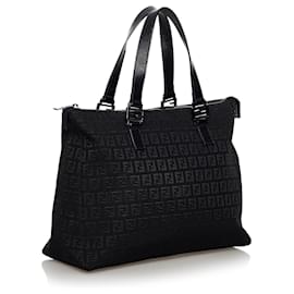 Fendi-Fendi Black Zucchino Canvas Tote Bag-Black