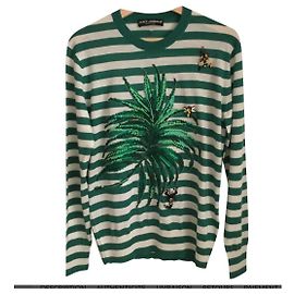 Pull Dolce & Gabbana à rayures en cachemire vert Vert