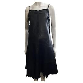 Diesel-Diesel black leather dress with asymmetric hem-Black