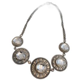 Vintage Collana art déco con grandi strass trasparenti Argento