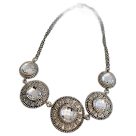 Vintage-Art déco-Halskette mit großen transparenten Strasssteinen-Silber