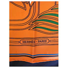 Hermès-Pañuelo de seda Hermès Quadrige au Fil-Naranja