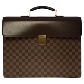 Louis Vuitton-Sublime Louis Vuitton Altona briefcase in Ébène damier canvas and brown leather, garniture en métal doré-Brown