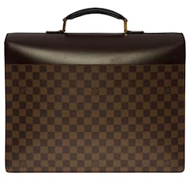 Louis Vuitton-Sublime Louis Vuitton Altona briefcase in Ébène damier canvas and brown leather, garniture en métal doré-Brown