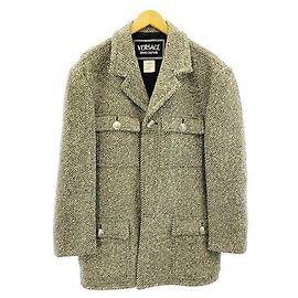 *[Used] VERSACE JEANS COUTURE Medusa Button Tweed Jacket Made in Italy Outer White Black S Men Black White