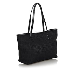 Fendi-Fendi Black Zucchino Canvas Tote Bag-Black