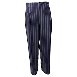 Ganni-Pantalones de pernera ancha con rayas finas Ganni en poliéster azul-Azul