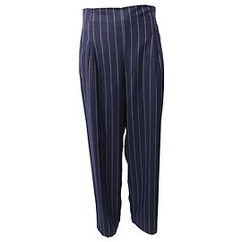 Ganni Pantalon large à fines rayures en polyester bleu Bleu