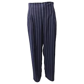 Ganni-Ganni Pantalon large à fines rayures en polyester bleu-Bleu