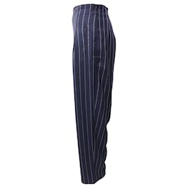 Ganni-Pantalones de pernera ancha con rayas finas Ganni en poliéster azul-Azul