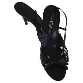 Autre Marque Black leather sandals, 38. Black