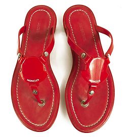Moncler Red Leather Logo Flip Flop Thong Flats Sandals size 37 Red