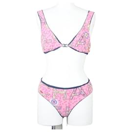 Chanel-*[Used] CHANEL Swimwear Bikini Swimwear Total pattern Coco mark Size 36 Pink Navy-Pink