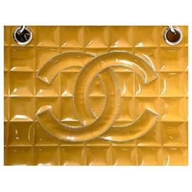 Chanel-*[Used] Chanel Chain Shoulder Bag Chocobar Enamel Patent Leather Camel Tote Bag-Yellow