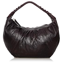 Fendi-Fendi Brown Spy Leather Hobo Bag-Brown,Dark brown
