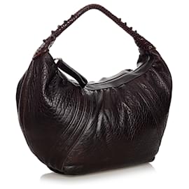Fendi-Fendi Brown Spy Leather Hobo Bag-Brown,Dark brown