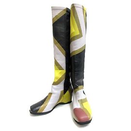 *[Used] ISSEY MIYAKE boots long leather total pattern insole 25cm yellow, Black Yellow