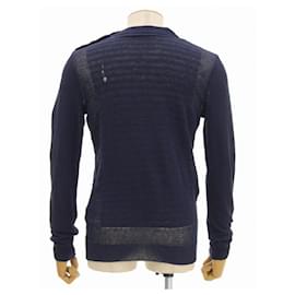 Balmain-*[Used] Balmain summer sweater damage processing gold button size XS men-Navy blue
