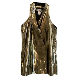 Vintage-Alfred Sung golden lamé top.  Made in Canada.-Black,Golden