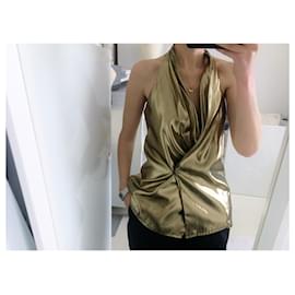 Vintage-Alfred Sung golden lamé top.  Made in Canada.-Black,Golden