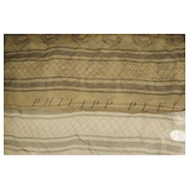Philipp Plein-Lenço de seda quadrado grande com estampa de caveiras e logotipo bege Philipp Plein-Bege
