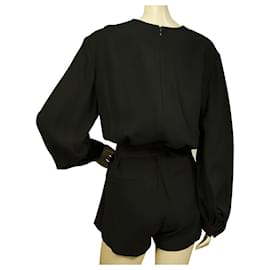 Iro-Iro Sullana Long Sleeves V Neckline Belted Romper Playsuit Shorts size 36-Black