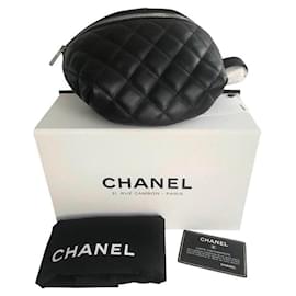 Chanel-CHANEL BLACK LEATHER BELT BAG . neuf-Black