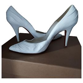 Michel Perry White Leather Heels 37 White