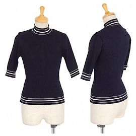 *[Gebraucht] Jean Paul Gaultier Classic Hemline Short Sleeve Rib Knit Navy Blue 40 Marineblau