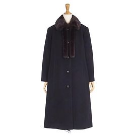 *[Used] Miss Balmain Coat Long Coat Collar Mink Fur Cashmere Black Size 7 (S equivalent) Black