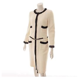 Chanel-*[Used] Chanel Tweed with waist belt Long coat White x Black 36-White